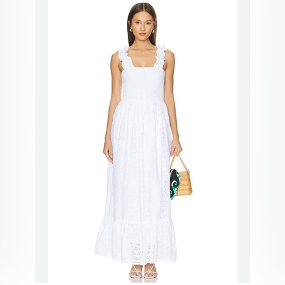 Revolve‎ Bobi Eyelet Dress in White With Pockets Size Small